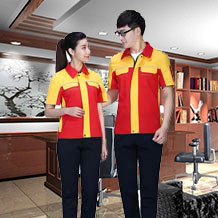 拼接撞色夏季滌棉細(xì)斜短袖工作服FY614